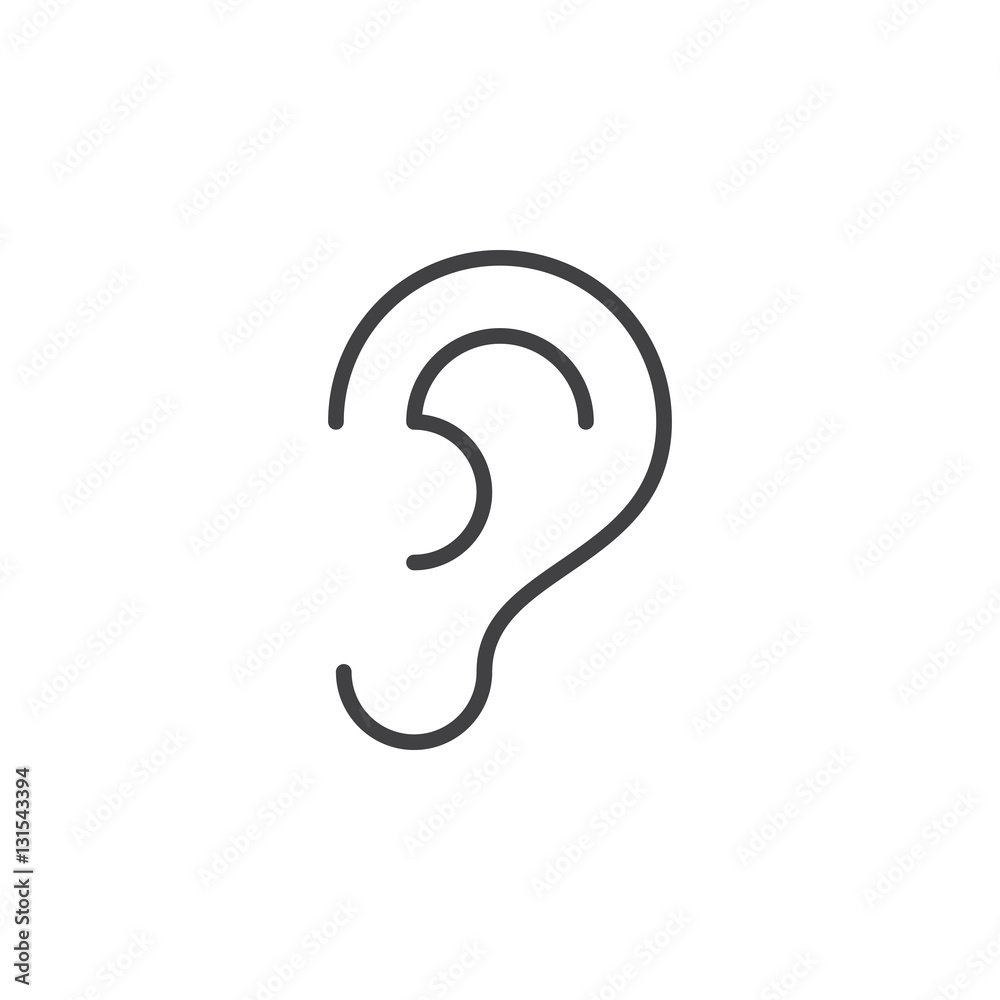 Ear line icon, outline vector sign, linear pictogram isolated on white. Hearing symbol, logo illustration Ear line icon, outline vector sign, linear pictogram isolated on white. Hearing symbol, logo illustration