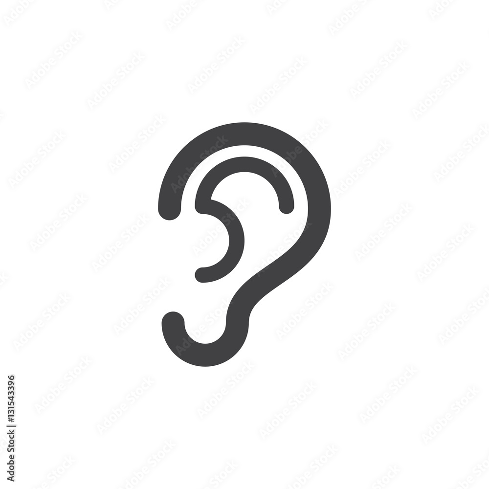 Ear icon vector, filled flat sign, solid pictogram isolated on white. Hearing symbol, logo illustration Ear icon vector, filled flat sign, solid pictogram isolated on white. Hearing symbol, logo illustration