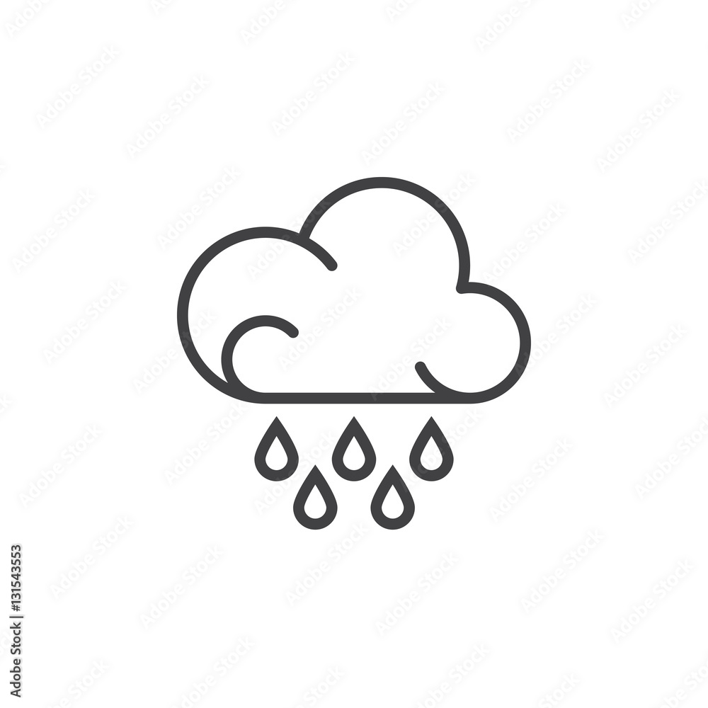Rain cloud line icon, outline vector sign, linear pictogram isolated on white. Weather forecast symbol, logo illustration Rain cloud line icon, outline vector sign, linear pictogram isolated on white. Weather forecast symbol, logo illustration
