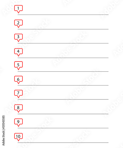 Numbered page template. White sheet of paper. Vector illustration.