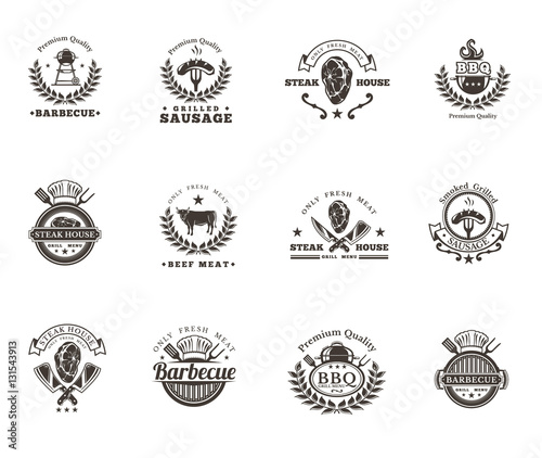 Set grill and barbecue badges, stickers, emblems