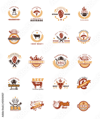 Set grill and barbecue badges, stickers, emblems