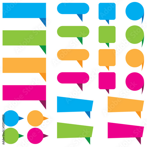 Web stickers, tags, and labels of Blue, green, orange, and pink template isolated on white background.