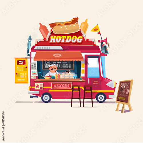 Hotdogs Food Truck‎. Street Food Truck concept with merchant c