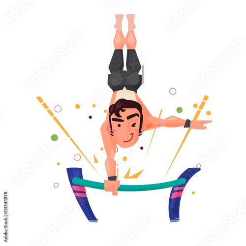 Male gymnast performing on the gymnastic bars.character design -