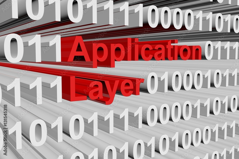 Application layer in the form of binary code, 3D illustration