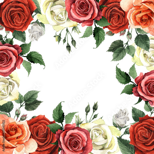 Wildflower rose flower frame in a watercolor style isolated.