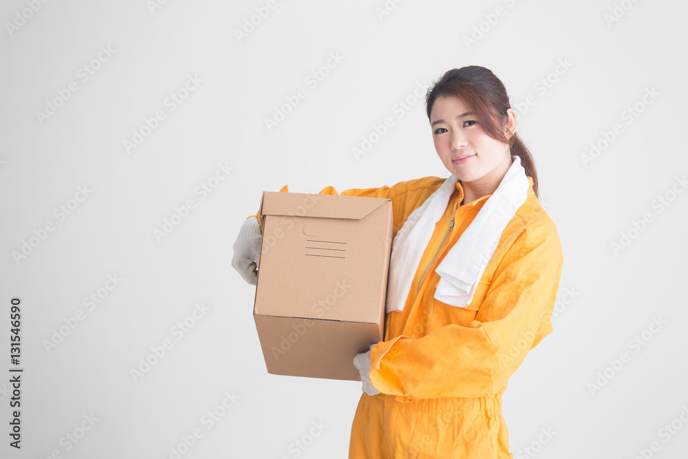 引越し・つなぎ女性 引越し・つなぎ女性