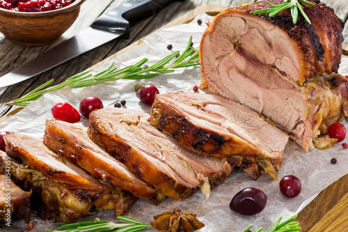 delicious roast  in oven turkey roulade cut in slices