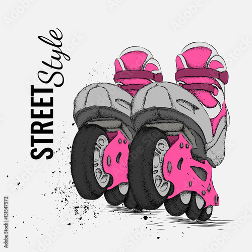 Roller Skate And Grunge Texture Background. Vector Illustration.