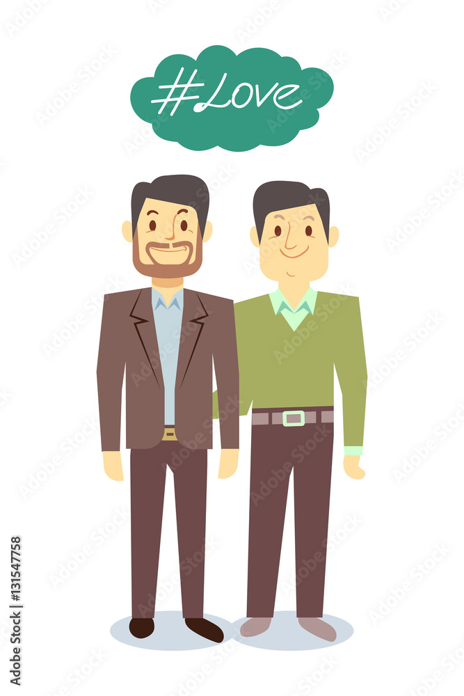 Vector happy gay LGBT men pair in love Vector happy gay LGBT men pair in love