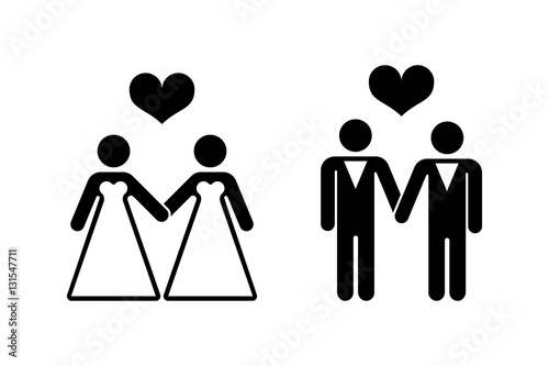 Gay wedding icons over white