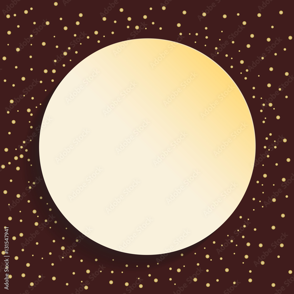 Nice vector frame with golden dots and volume circle. Fine greeting card. Pattern with dots
