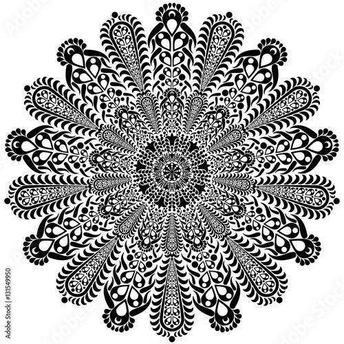 Black and white round circle lace pattern mandala. Vector illustration.