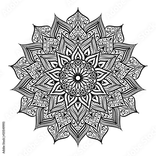 Black and white round circle lace pattern mandala. Vector illustration.