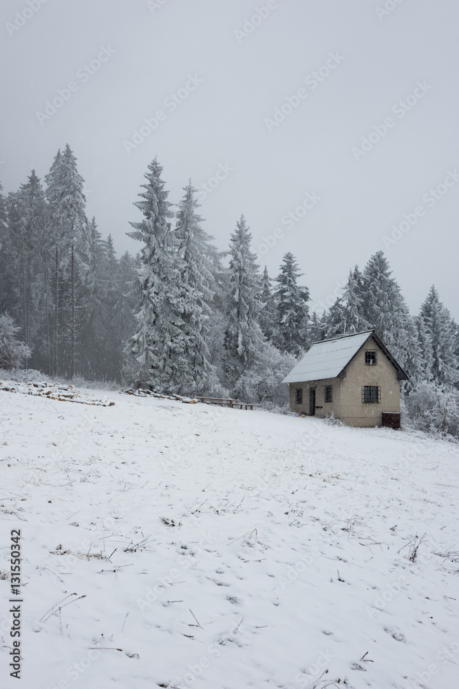 Abandoned house in the middle of the snow storm. Abandoned house in the middle of the snow storm.