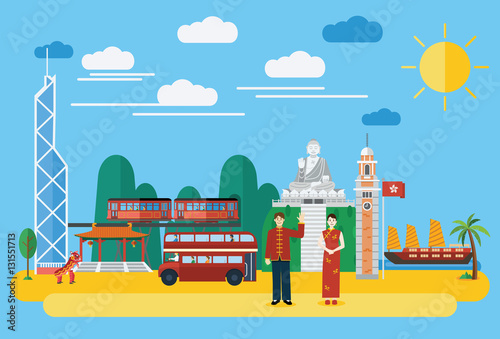 Flat design, Hong Kong Landmarks and icons, vector