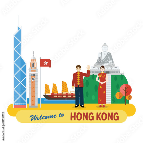 Flat design, Hong Kong Landmarks and icons, vector