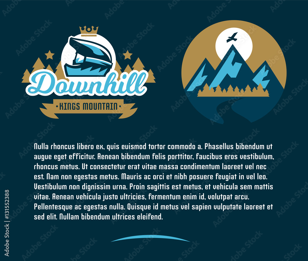 Invitation card for an event associated with a trip on a mountain bike. Extreme sport. The landscape of mountains, forests, sunrise. The road to nature. Vector illustration. Flat style Invitation card for an event associated with a trip on a mountain bike. Extreme sport. The landscape of mountains, forests, sunrise. The road to nature. Vector illustration. Flat style