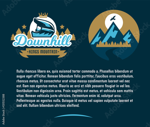 Invitation card for an event associated with a trip on a mountain bike. Extreme sport. The landscape of mountains, forests, sunrise. The road to nature. Vector illustration. Flat style