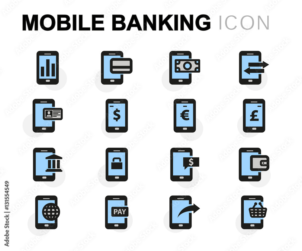 Vector flat mobile banking icons set Vector flat mobile banking icons set