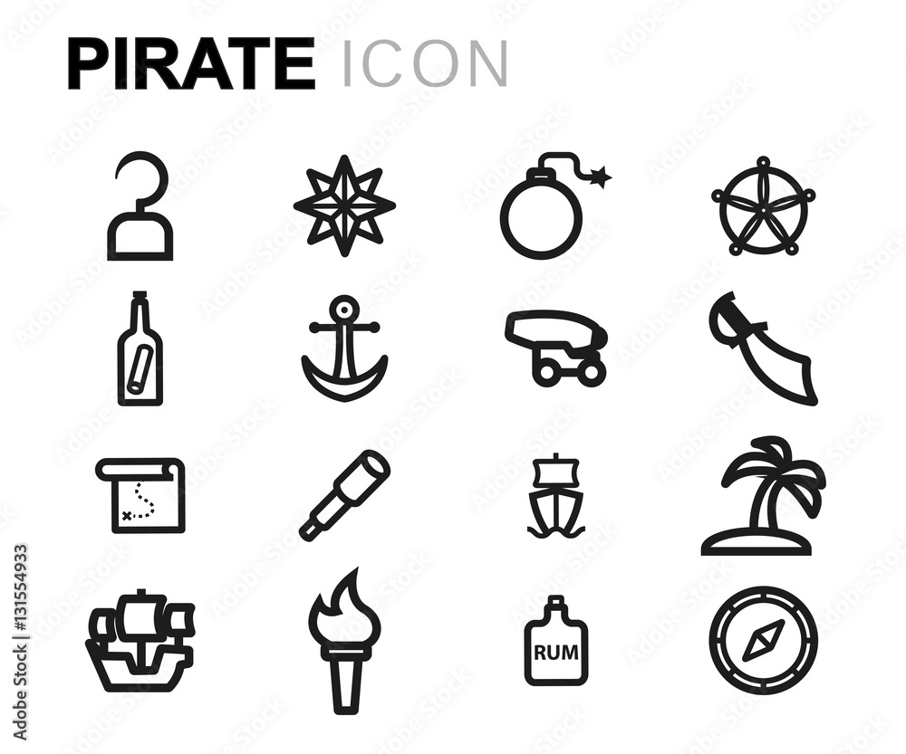 Vector line pirate icons set Vector line pirate icons set