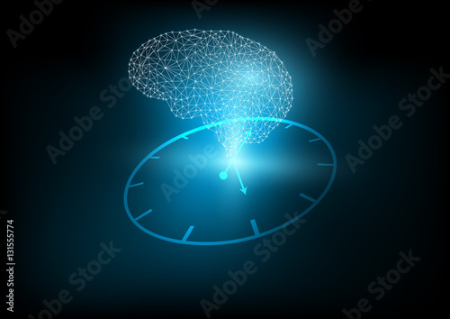 Abstract digital and technology background. Artificial Intelligence with clock that represented time.