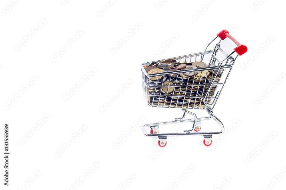 Finance Conceptual,Coins in shopping trolley