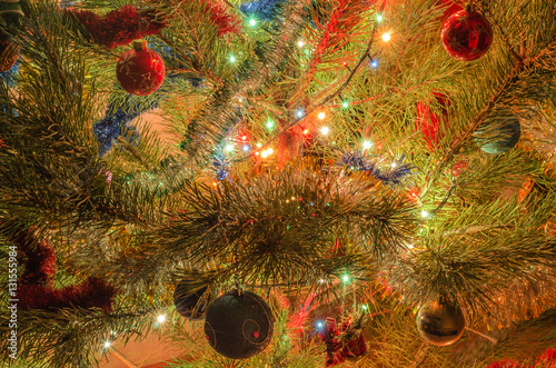 decorated Christmas tree with lighted garland