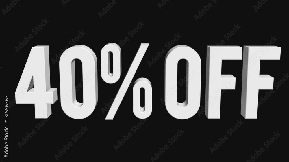 40 percent off 3d letters rotate on black background. 3d render 4K and Full HD footage. Alpha matte included. 40 percent off 3d letters rotate on black background. 3d render 4K and Full HD footage. Alpha matte included.