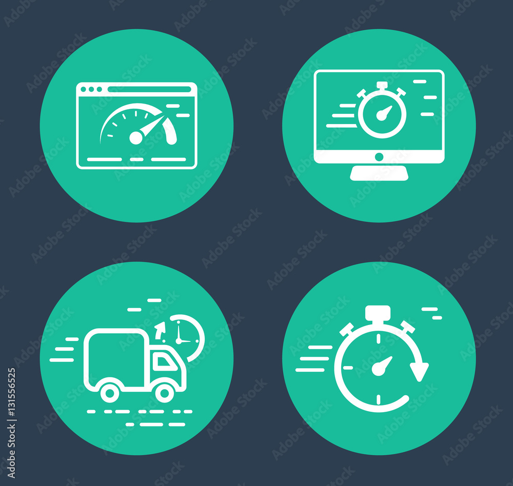 Set outline icons with clock. Icon Delivery , Icon Internet speed and Icon clok Set outline icons with clock. Icon Delivery , Icon Internet speed and Icon clok