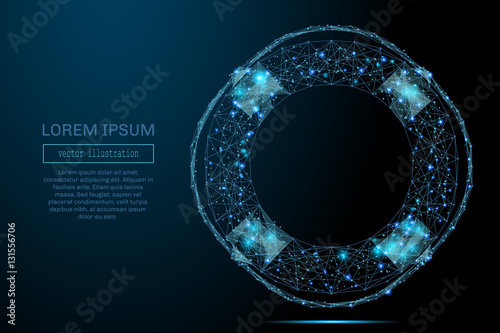 Abstract image of a lifebuoy in the form of a starry sky or space, consisting of points, lines, and shapes in the form of planets, stars and the universe. Business vector wireframe concept