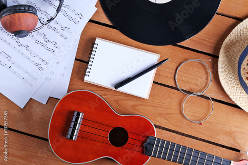 Guitar, headphones and musi...
