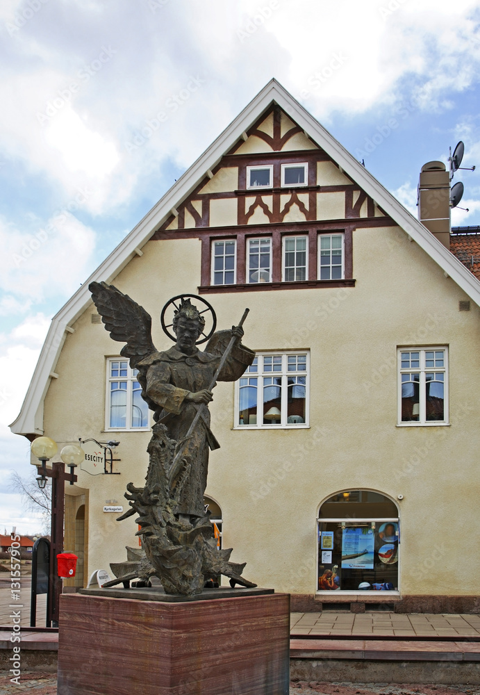 Sculpture of Archangel Michael in Mora. Sweden