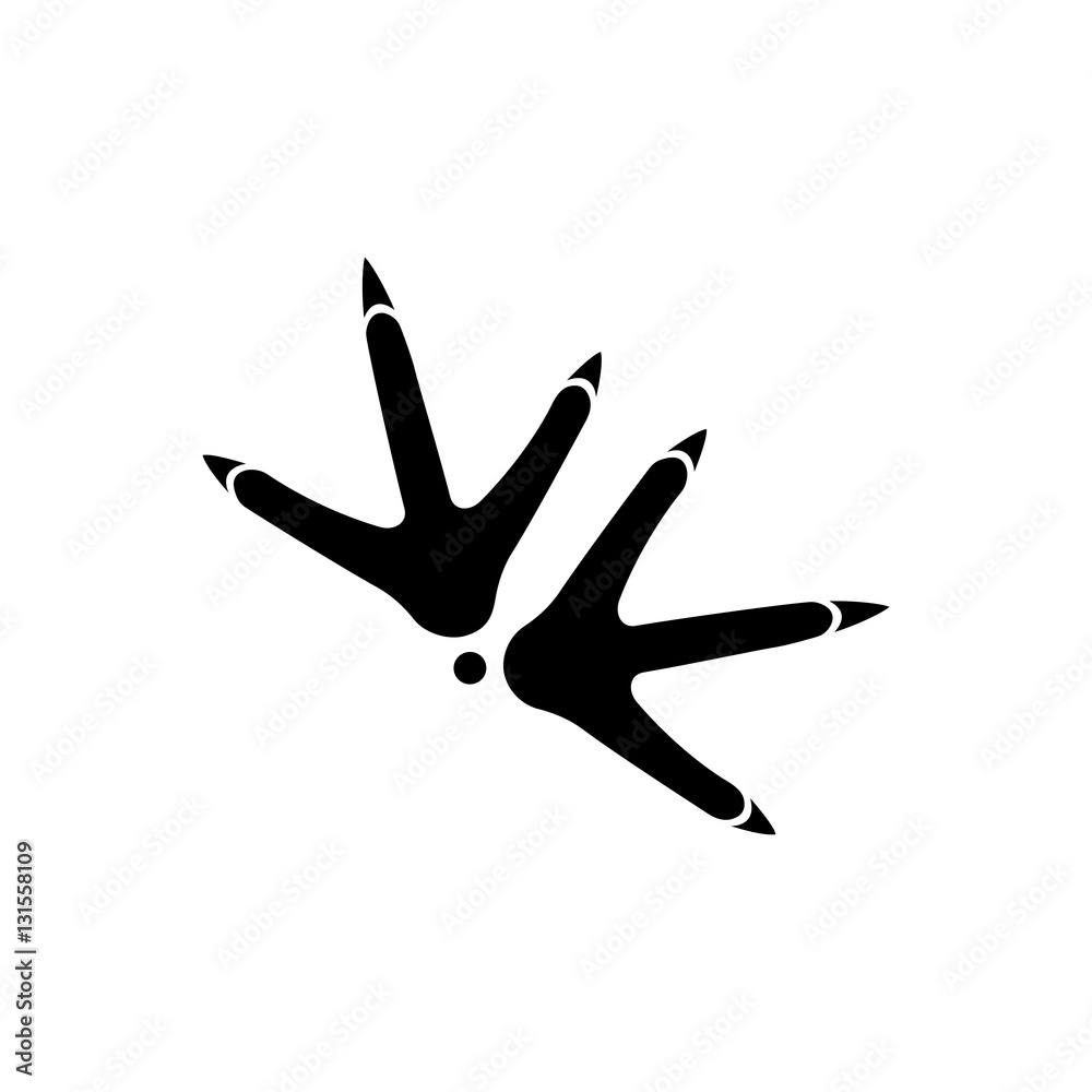 Chicken traces vector icon. Black paw prints on a white background Chicken traces vector icon. Black paw prints on a white background