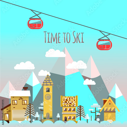 Flat design vector nature winter landscape illustration