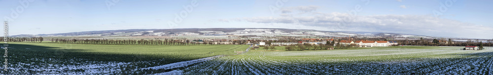 winter landscape in Bad Frankenhausen with white covered fields