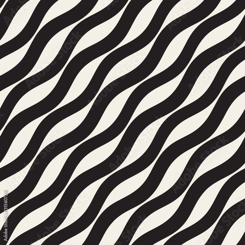 Vector Seamless Black and White Hand Drawn Diagonal Lines Pattern