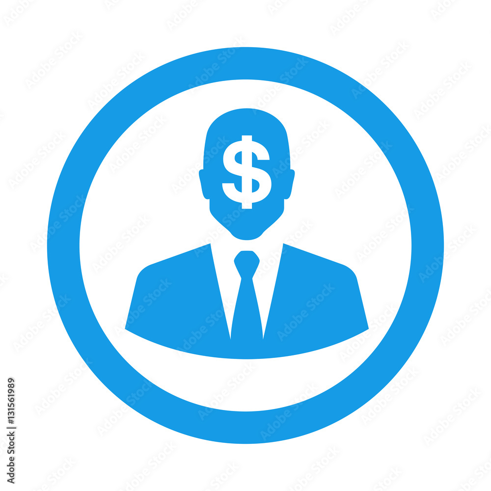 Icono plano silueta hombre con dolar en circulo color azul Icono plano silueta hombre con dolar en circulo color azul