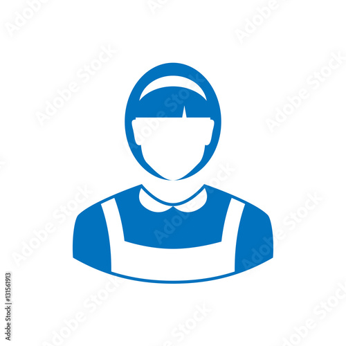 Icono plano silueta doncella azul en fondo blanco