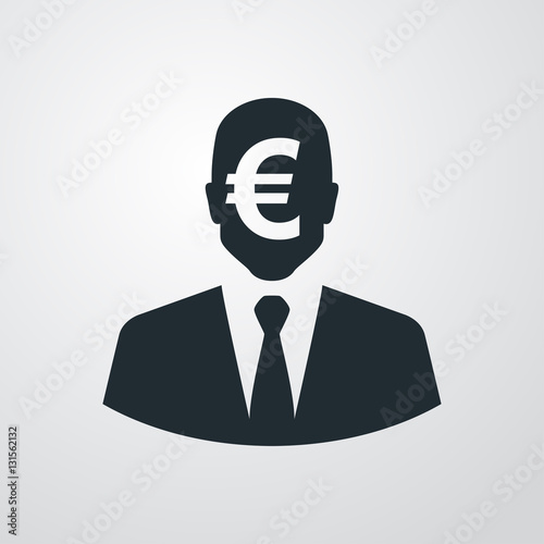 Icono plano silueta hombre con euro en fondo degradado