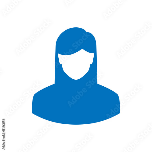Icono plano silueta mujer azul en fondo blanco