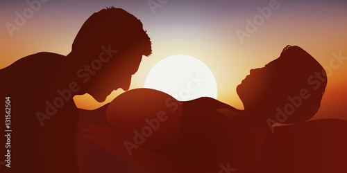 Femme enceinte - Couple - Coucher de soleil
