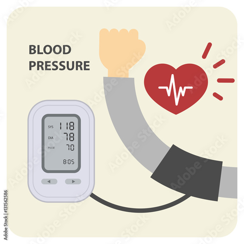 Digital electronic blood pressure monitor and hand. photo