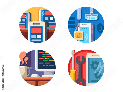 Programming mobile application icons set