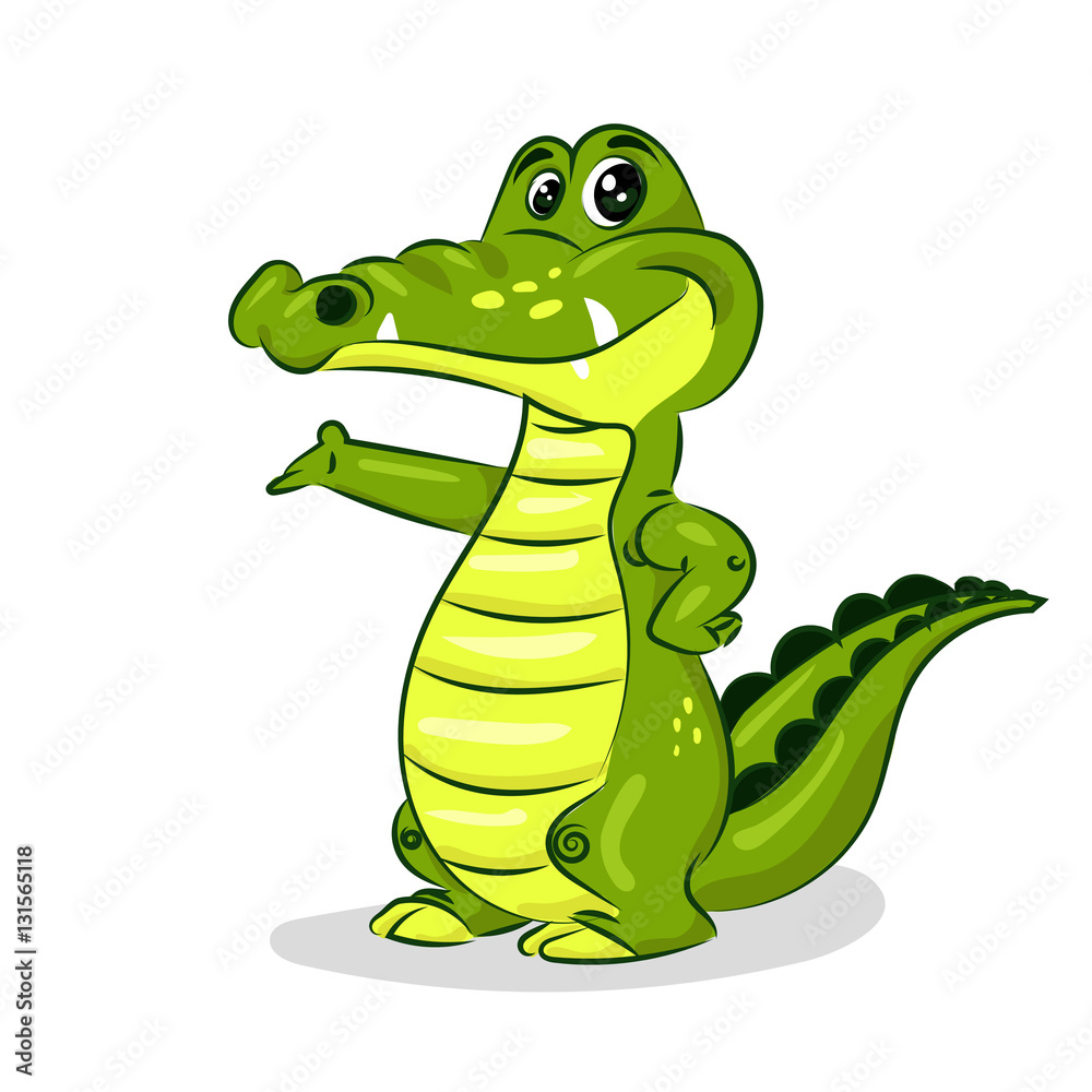 Fototapeta premium green cartoon crocodile at the white background
