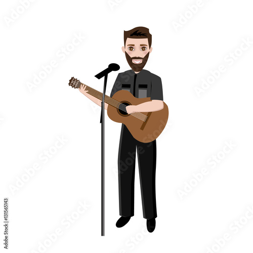 musician brunette man plays guitar and sing song
