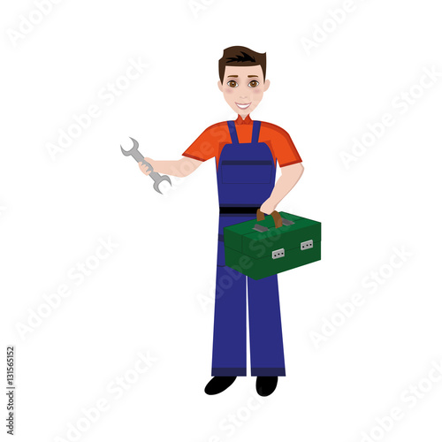 plumber brunette man with box of tools