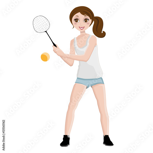 brunette girl tennis player with racket and ball