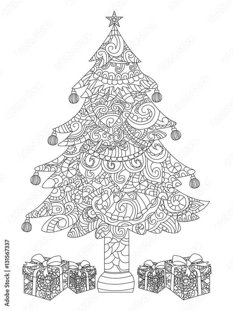 Christmas tree with gifts coloring vector